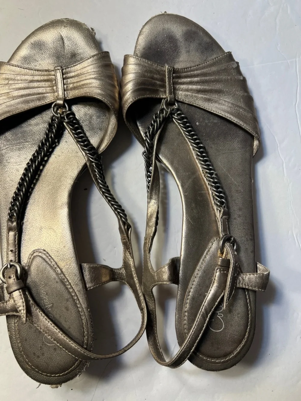 Cole Haan Metallic Bronze Women's Slingback Sandals with Chain Detail
